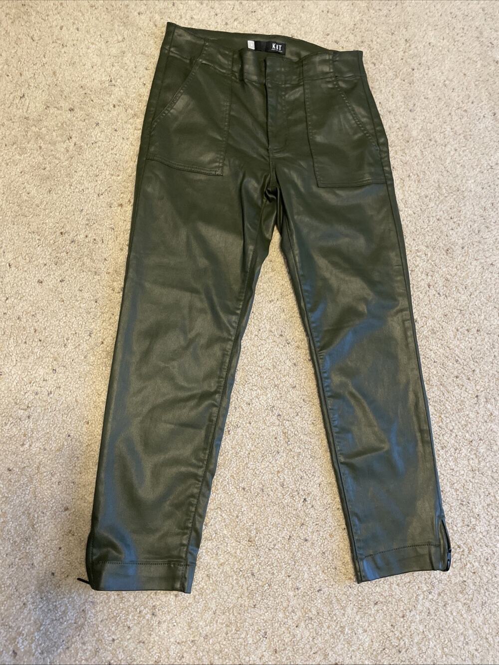 Kut From The Kloth Reese Ankle Straight Leg Coated Forest Green Pants Size 8